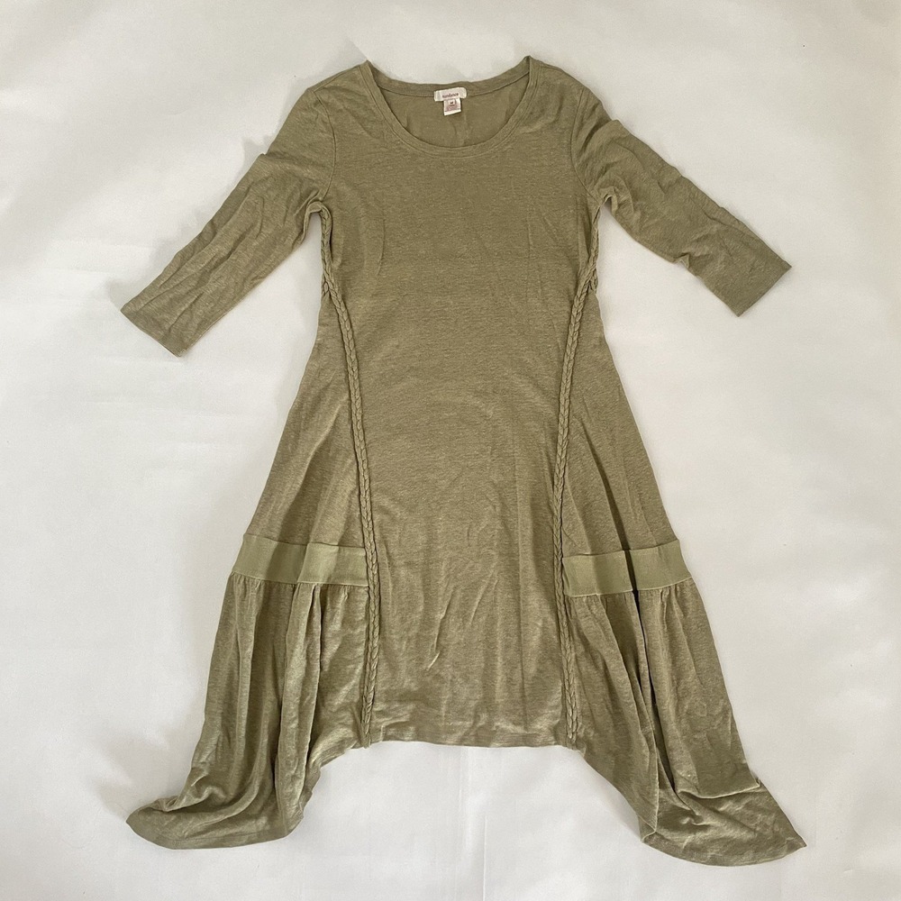 Sundance Dress Green Linen Blend M 3/4 Sleeve Midi Boho Western Whimsical Fairy